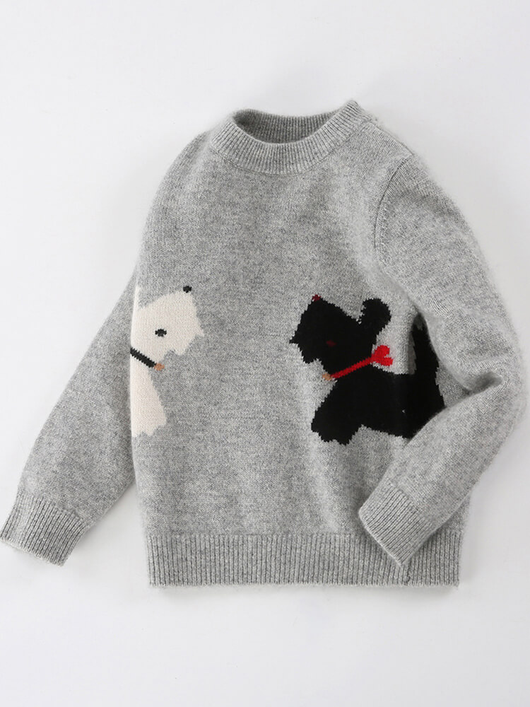 (image for) Kids Cute Gray Cashmere Sweater with Two Dogs Pattern